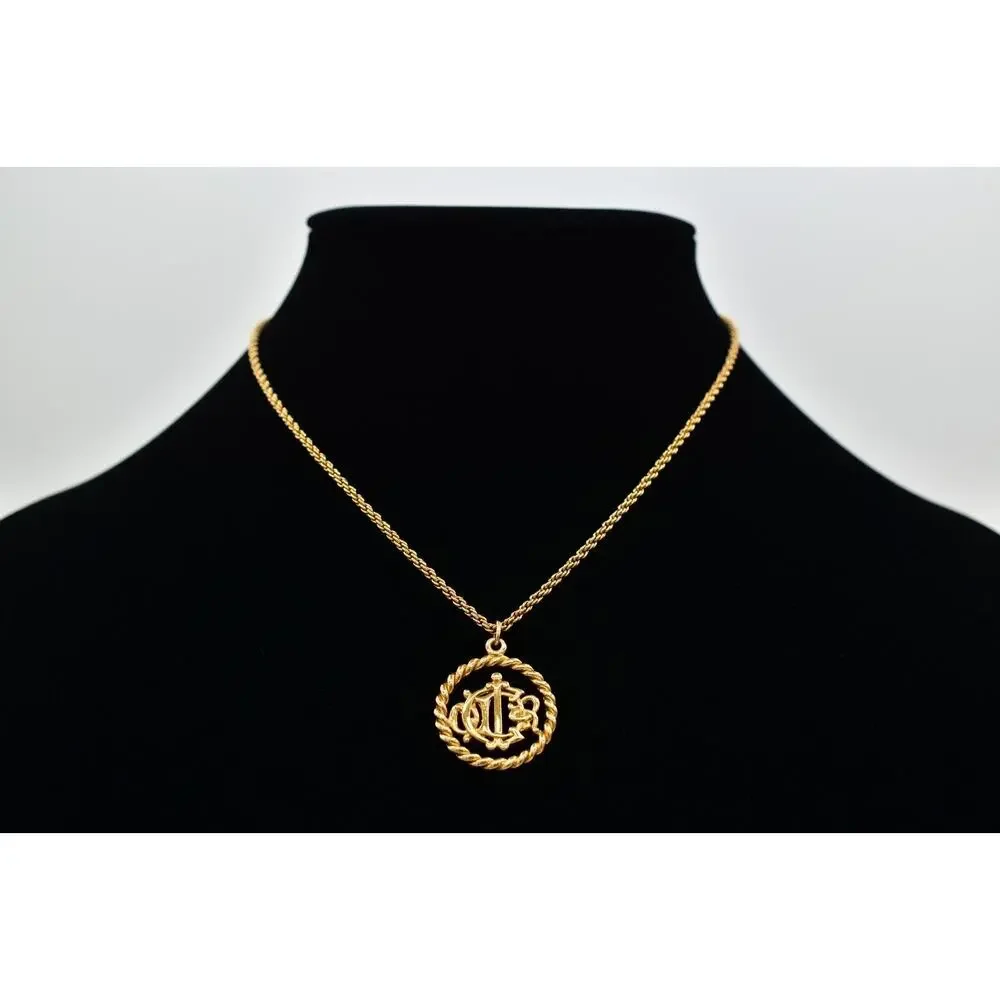 Christian Dior Vintage Insignia Logo Pendant Necklace Gold Tone Signed 80s BinBM - Picture 4 of 16